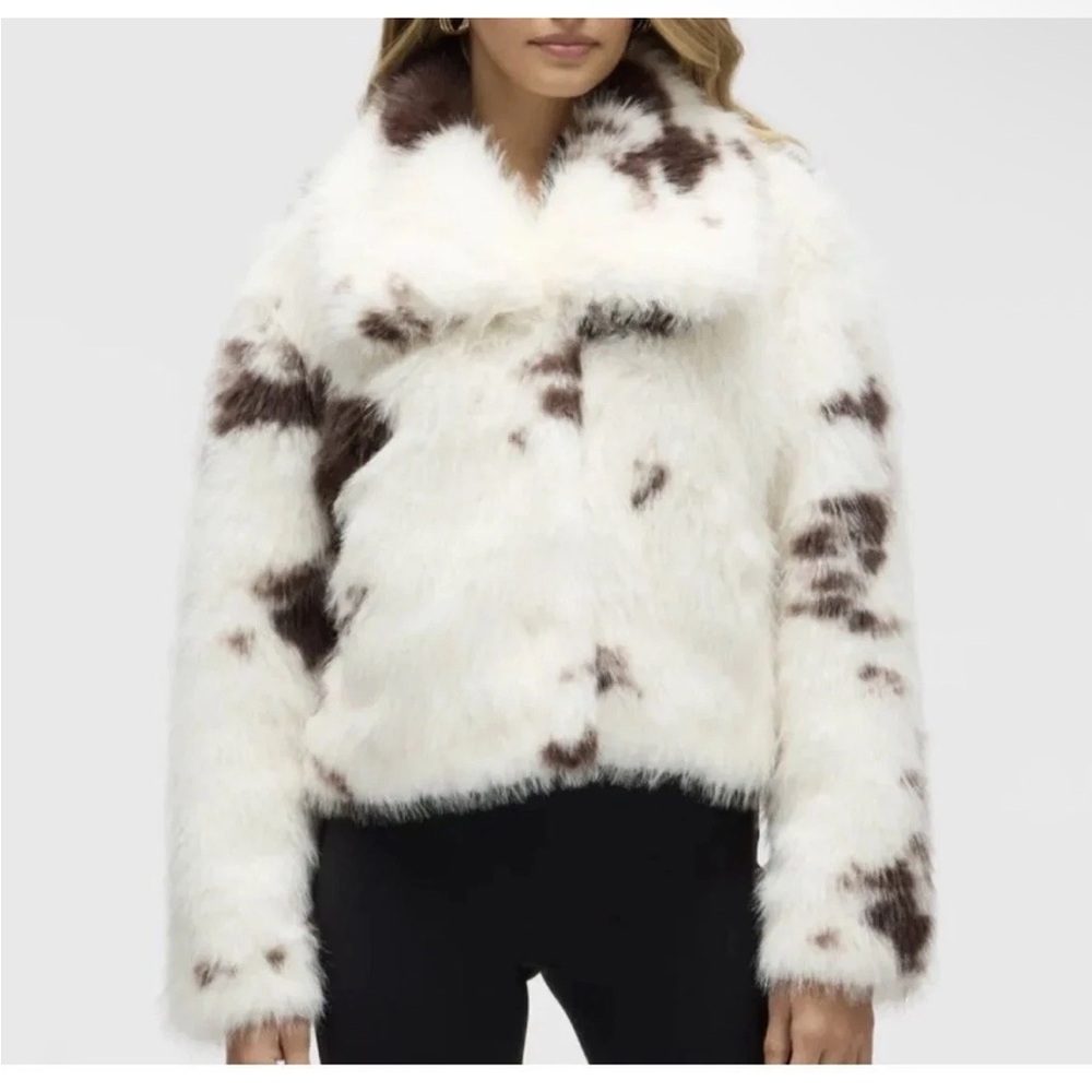 NVLT Faux Fur Cow Print Cropped Jacket NWT Size Large